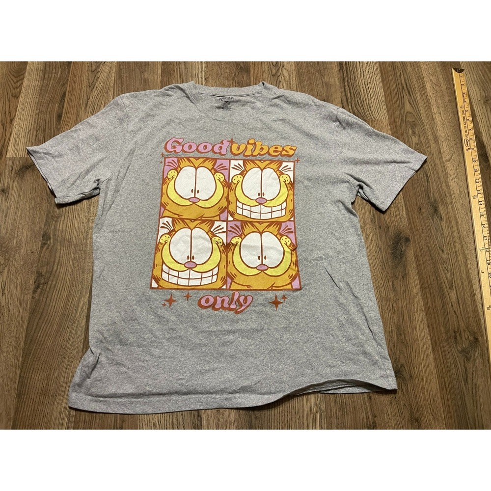Garfield Shirt, Men's Size 2X, Gray, Good Vibes Only Garfield Face Print
